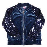 Tmavomodrá sametová mikina s flitrovými rukávy 