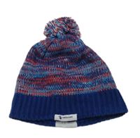 Modro-červená melírovaná pletená podšitá čepice s bambulí 