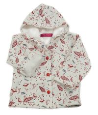 Bílo-červená vzorovaná propínací mikina s vesmírem a kapucí 