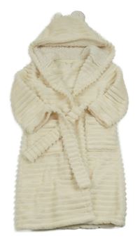 Smetanový žebrovaný plyšový župan s kapucí Mothercare