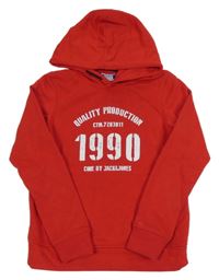 Červená mikina s nápisem a kapucí Jack&Jones