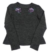 Antracitový melírovaný lehký svetr s flitry 