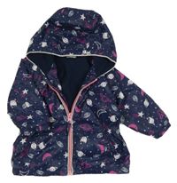 Tmavomodrá šusťáková jarní bunda s obrázky a kapucí Benetton