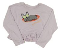 Lila crop triko s kočkou a volánkem River Island