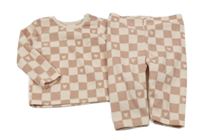 Růžové kostkované fleecové pyžamo Tu