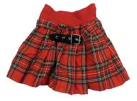 Červeno-modro-zelená kostkovaná sukně s páskem 