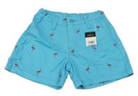 Nové - modré plátěné kraťasy s plameňáky 
