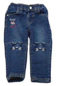 Tmavomodré skinny rifle s kočkami Ergee