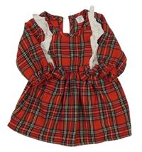 Červeno-zeleno-modré kostkované šaty s bílými volánky Shein