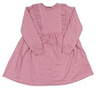 Růžové teplákové šaty s volánky z madeiry George