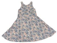 Růžovo-šedé bavlněné šaty s palmami H&M