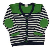 Tmavomodro-bílo-zelený pruhovaný propínací svetr H&M