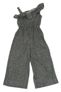 Černo-bílý kostkovaný kalhotový culottes overal s volánkem George
