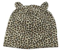 Smetanovo-hnědo-černá čepice s leopardím vzorem a oušky H&M