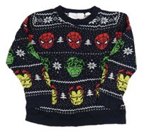 Tmavomodrý svetr se superhrdiny a norský vzorem H&M