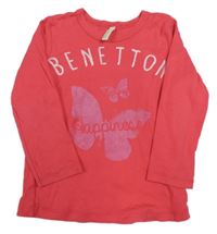 Růžové triko s motýlky Benetton