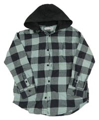 Tyrkysovo-černá kostkovaná košile s kapucí Zara