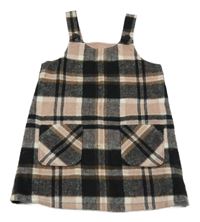 Černo-bílo-růžové kostkované vlněné laclové šaty F&F