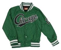 Zelený šusťákový jarní bomber s nápisem 