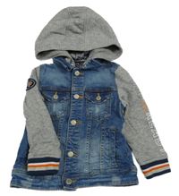 Modro-šedá riflová bunda s teplákovými rukávy a kapucí C&A