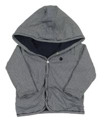 Tmavomodro-bílá pruhovaná propínací oboustranná mikina s kapucí 