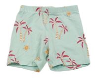 Světlemodré elastické kraťasy s palmami 