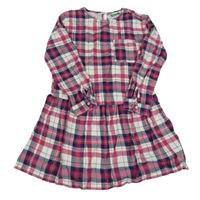 Fuchsiovo-tmavomodro-bílé kostkované šaty Benetton