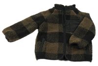 Hnědo-černá kostkovaná huňatá bunda Dunnes Stores