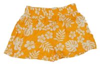 Hořčicovo-bílé květované lněné kraťasy F&F