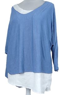 2set - Dámský bílý top + modré úpletové volné triko Made in Italy 