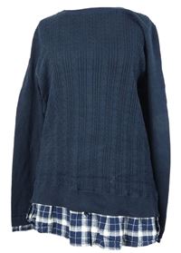 Dámský tmavomodrý vzorovaný svetr s halenkovou vsadkou Next 