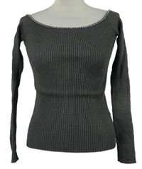 Dámský šedý žebrovaný svetr s korálky H&M