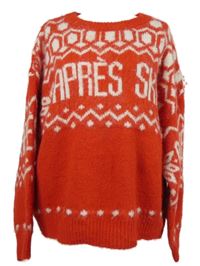 Dámský červeno-bílý vzorovaný svetr s nápisem Primark 