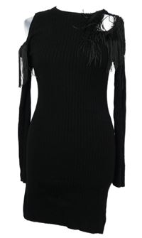 Nové - Dámské černé žebrované svetrové šaty s třásněmi Asos 