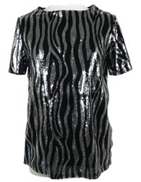 Dámské černo-stříbrné vzorované flitrové tričko TU 