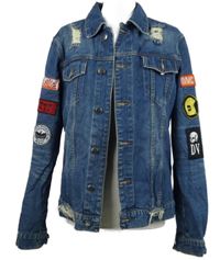 Pánská modrá riflová bunda s nášivkami Dirty Denim 