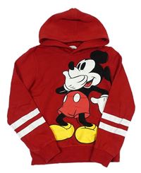 Červená mikina s Mickey Mousem a kapucí zn. H&M