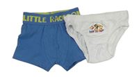 2set- modré boxerky s nápisem+ bílé slipy s PAw PAtrol 