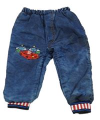 Modré zateplené kalhoty s auty