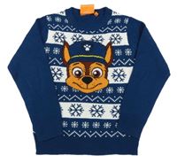 Tmavomodro-bílý pruhovaný svetr s vločkami a PAw PAtrol Nickelodeon