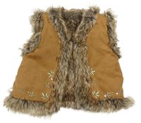 Hnědá semišová zateplená vesta s kytičkami John Lewis