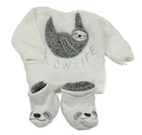 2set- bílá chlupato/sametová mikina s lenochodem+ capáčky