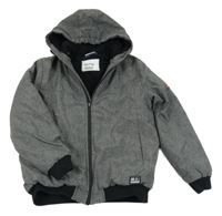 Šedo-černá melírovaná šusťáková zimní bunda s kapucí 