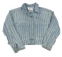 Modrá pruhovaná riflová crop bunda Zara