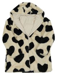 Světlebéžový kožešinový podšitý kabát se srdíčky a kapucí Dunnes