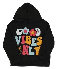 Černá mikina s nápisem s květinami a kapucí Shein