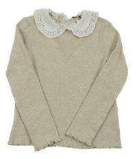 Béžové úpletové žebrované triko s madeirou C&A