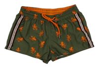 Khaki-oranžové plážové kraťasy s chobotnicemi