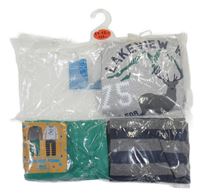 Nové - 2 Set - Šedo-pruhované pyžamo s jelenem + zelené pyžamové kalhoty Primark