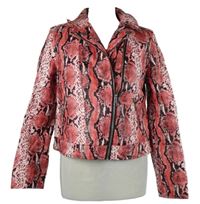 Dámský růžovo-černo-bílý vzorovaný koženkový crop křivák